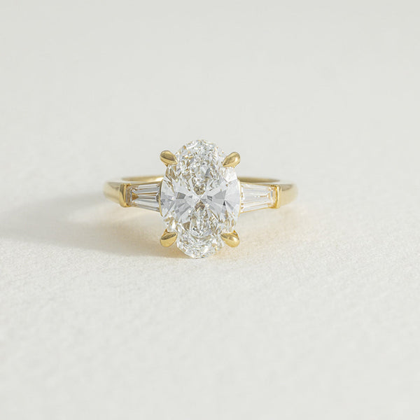 Ophelia | 3ct Oval Lab Grown Diamond Engagement Ring with Tapered Baguettes