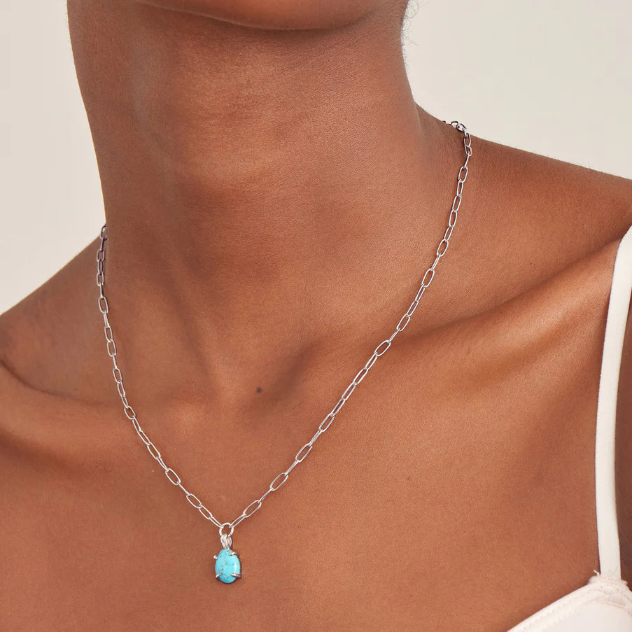 Silver Turquoise Chunky Chain Drop Pendant Necklace
