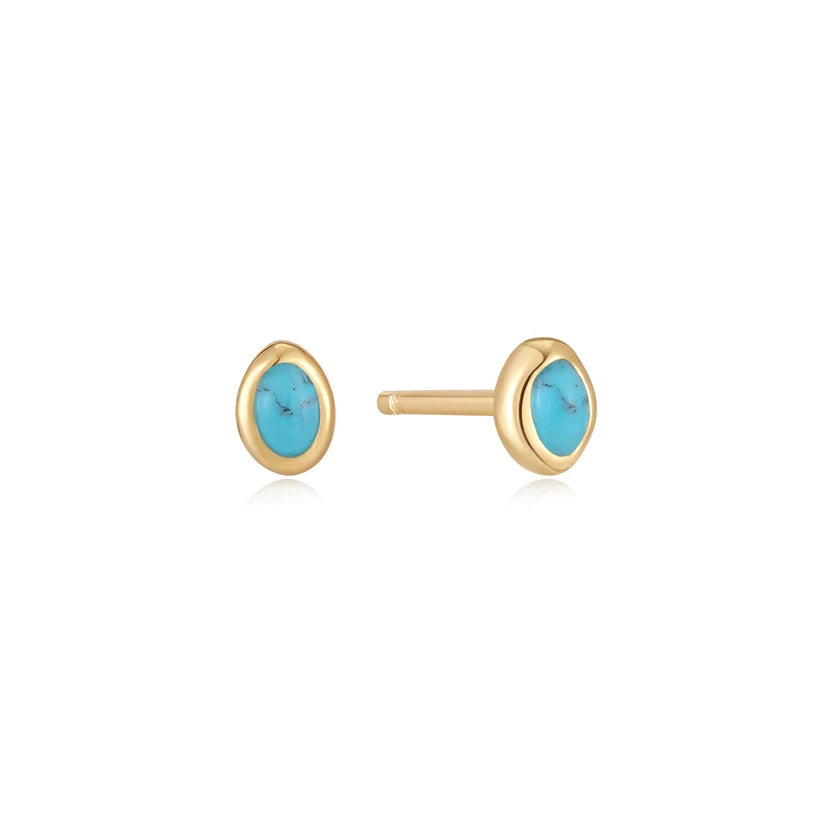 Gold Turquoise Wave Stud Earrings