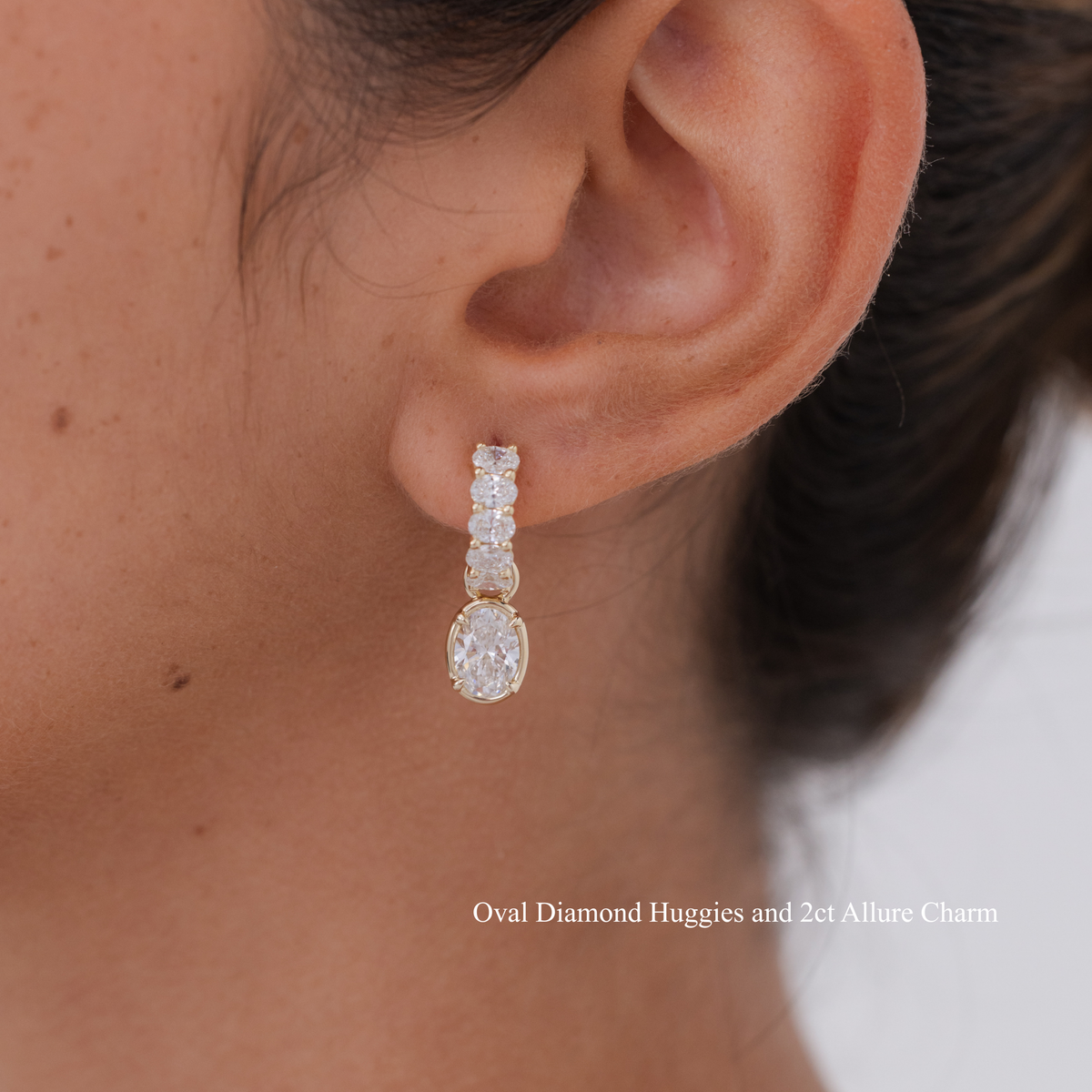 Oval Diamond Huggie Hoops