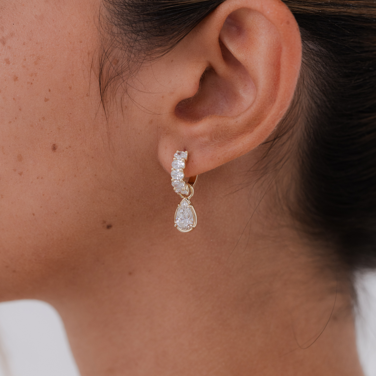Oval Diamond Huggie Hoops
