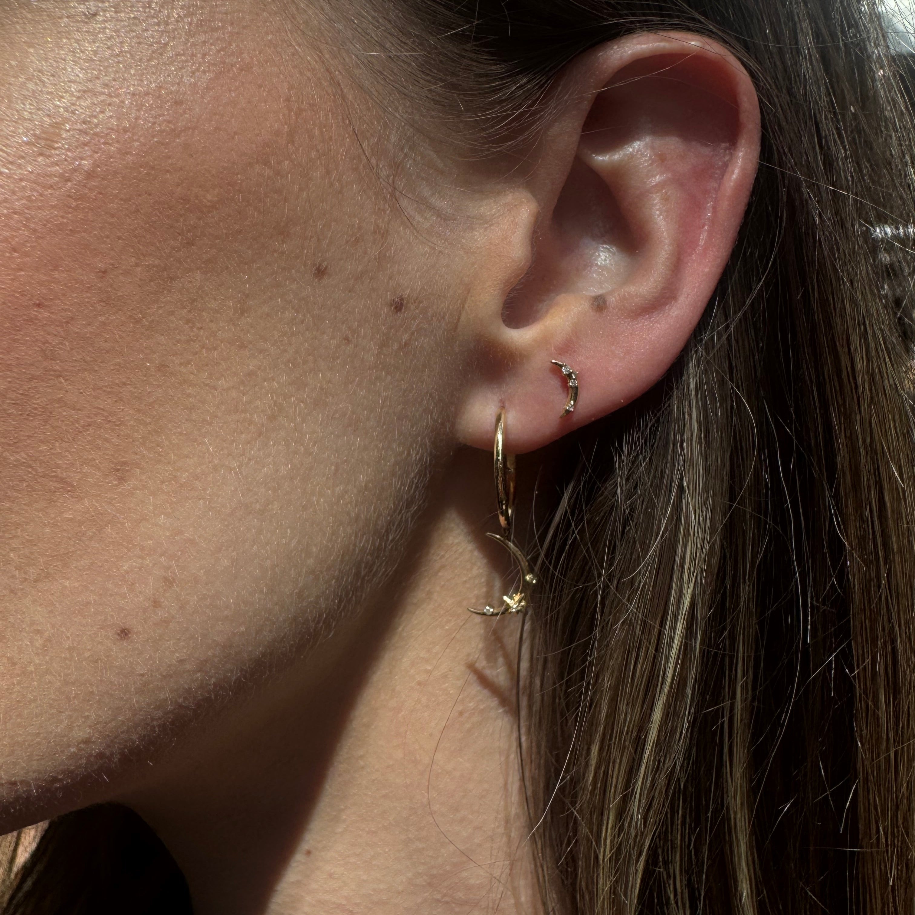 14k Yellow Gold Moon Stud Earrings