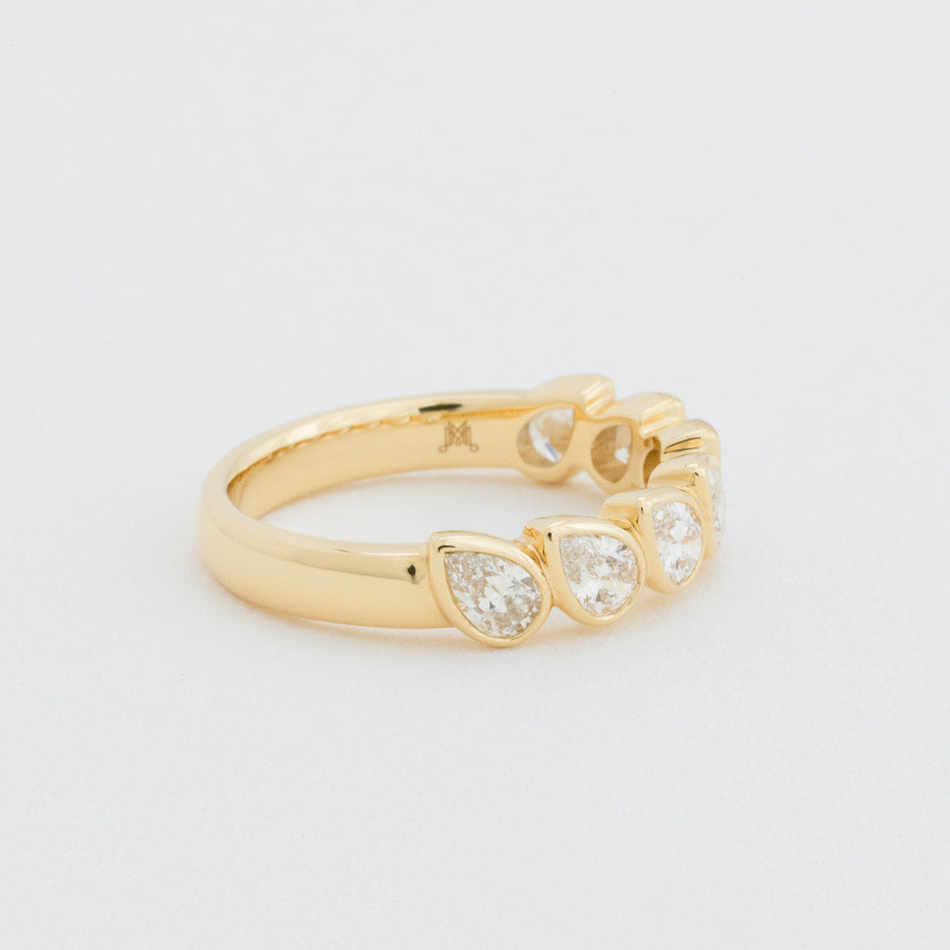 Ada east west pear lab-grown diamond wedding ring in 18K gold with bezel setting