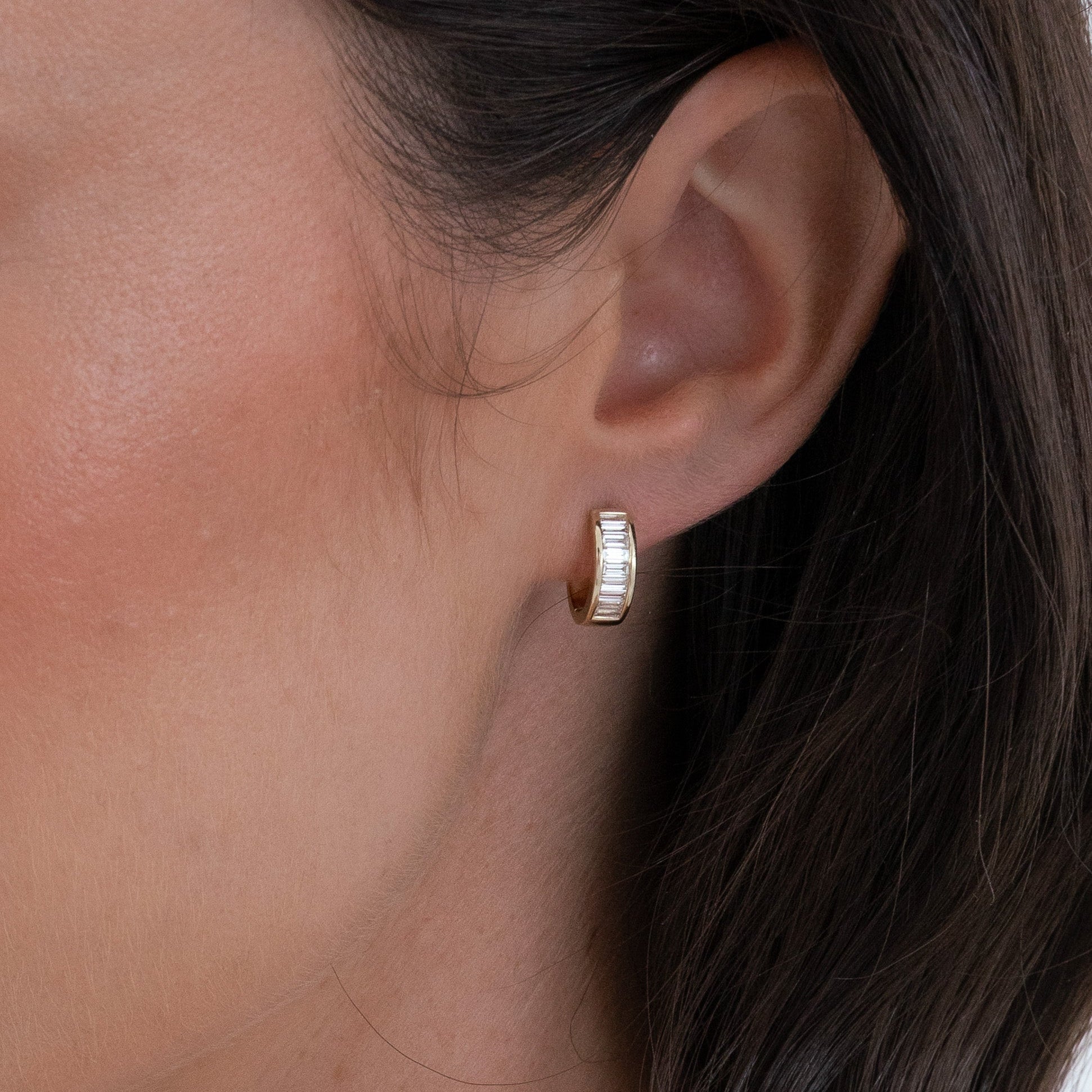 Channel Set Baguette Hoop Earrings | Available Now