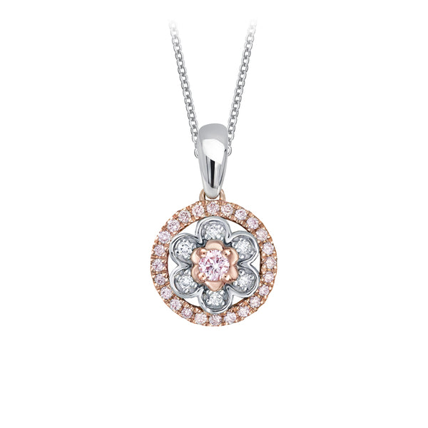 Pink Diamond Flower Necklace with Halo