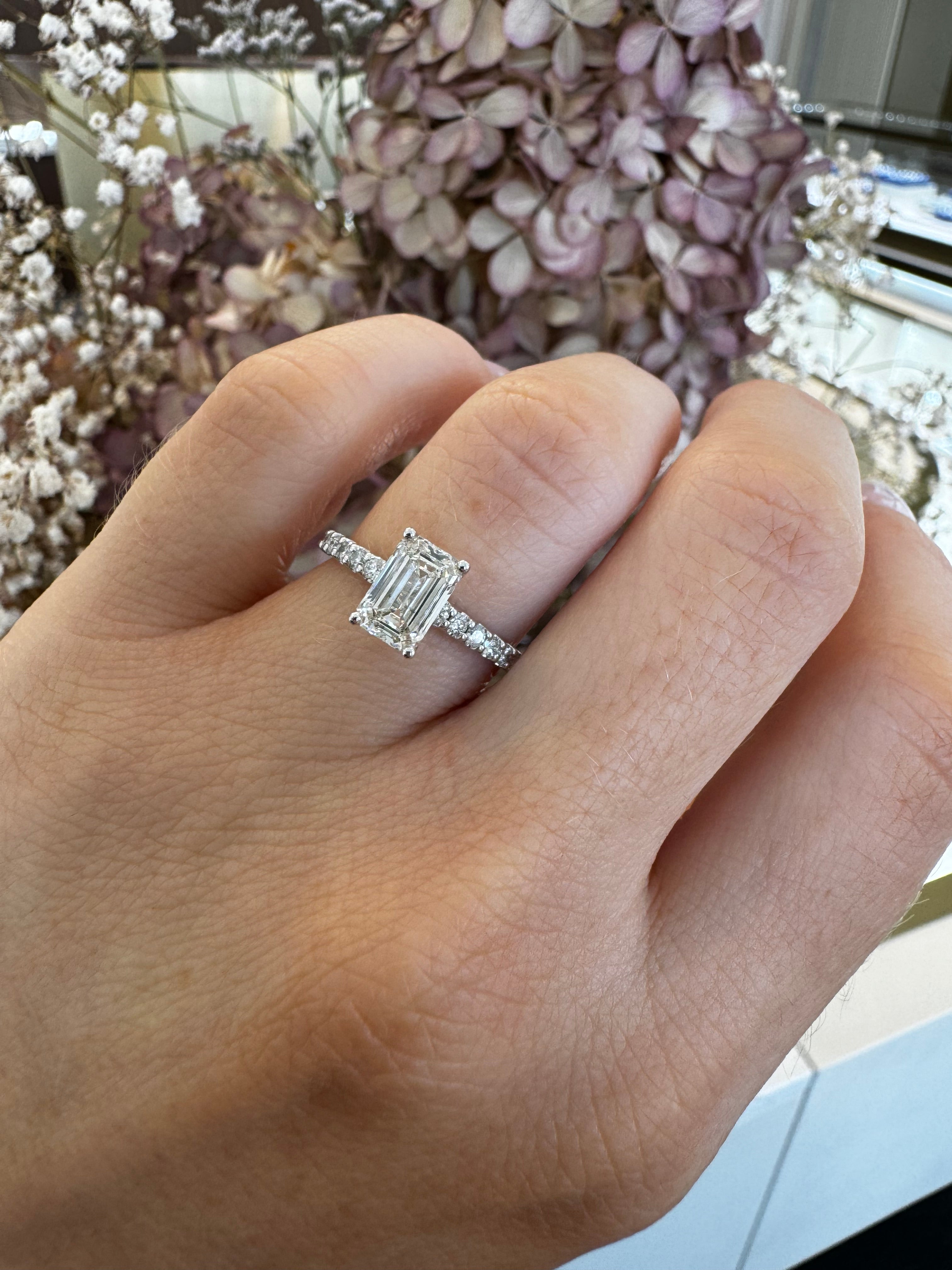 1.12ct Argyle Edith R2W | Emerald Cut Solitaire and Diamond Band Engagement Ring