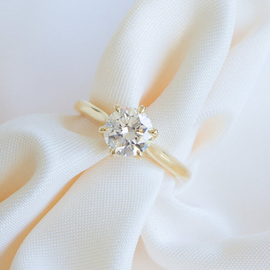Heritage Dawn 1.50ct natural diamond round brilliant ring in 18k gold, Matthews Jewellers Newcastle