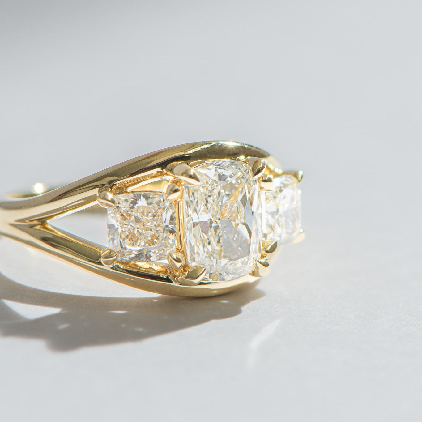 Margot | 1.50ct Long Cushion Three Stone Engagement Ring