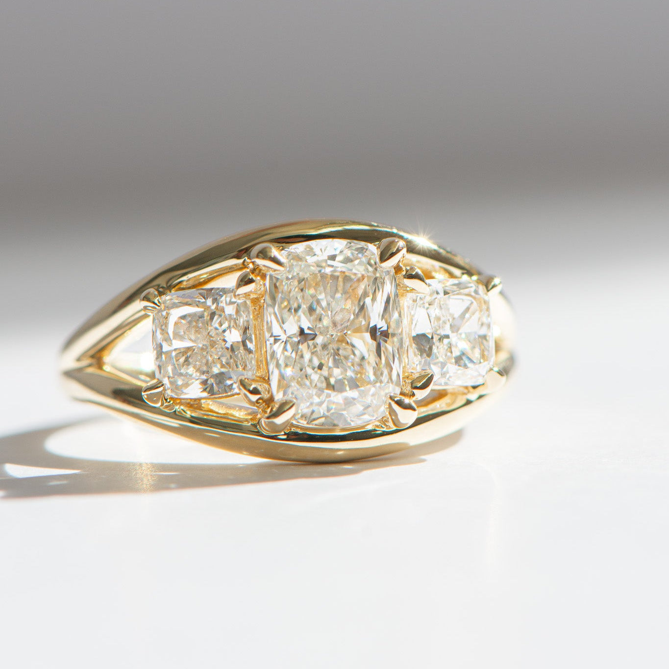 Margot | 1.50ct Long Cushion Three Stone Engagement Ring