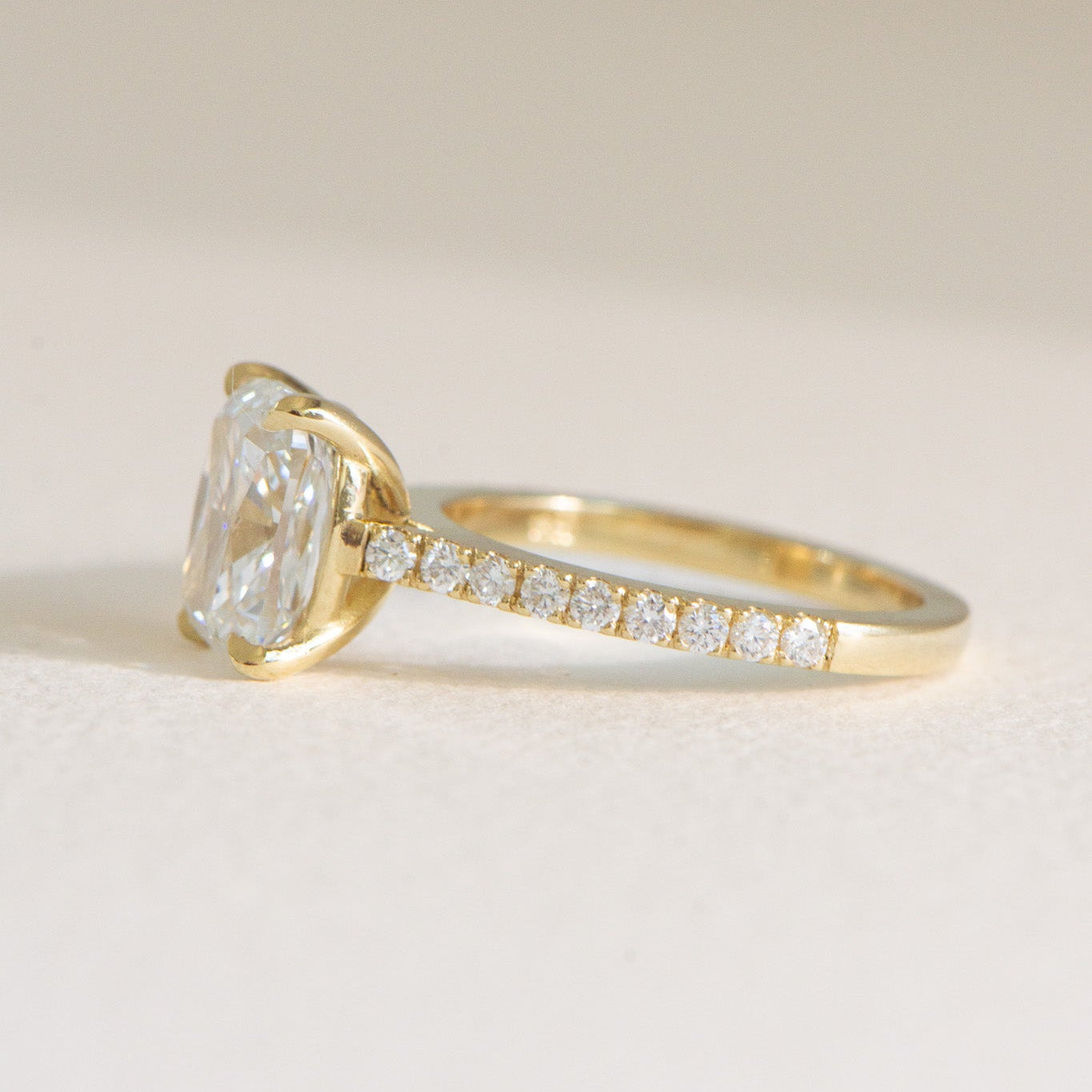 Elora 3ct elongated cushion lab grown diamond ring, IGI certified, Matthews Jewellers