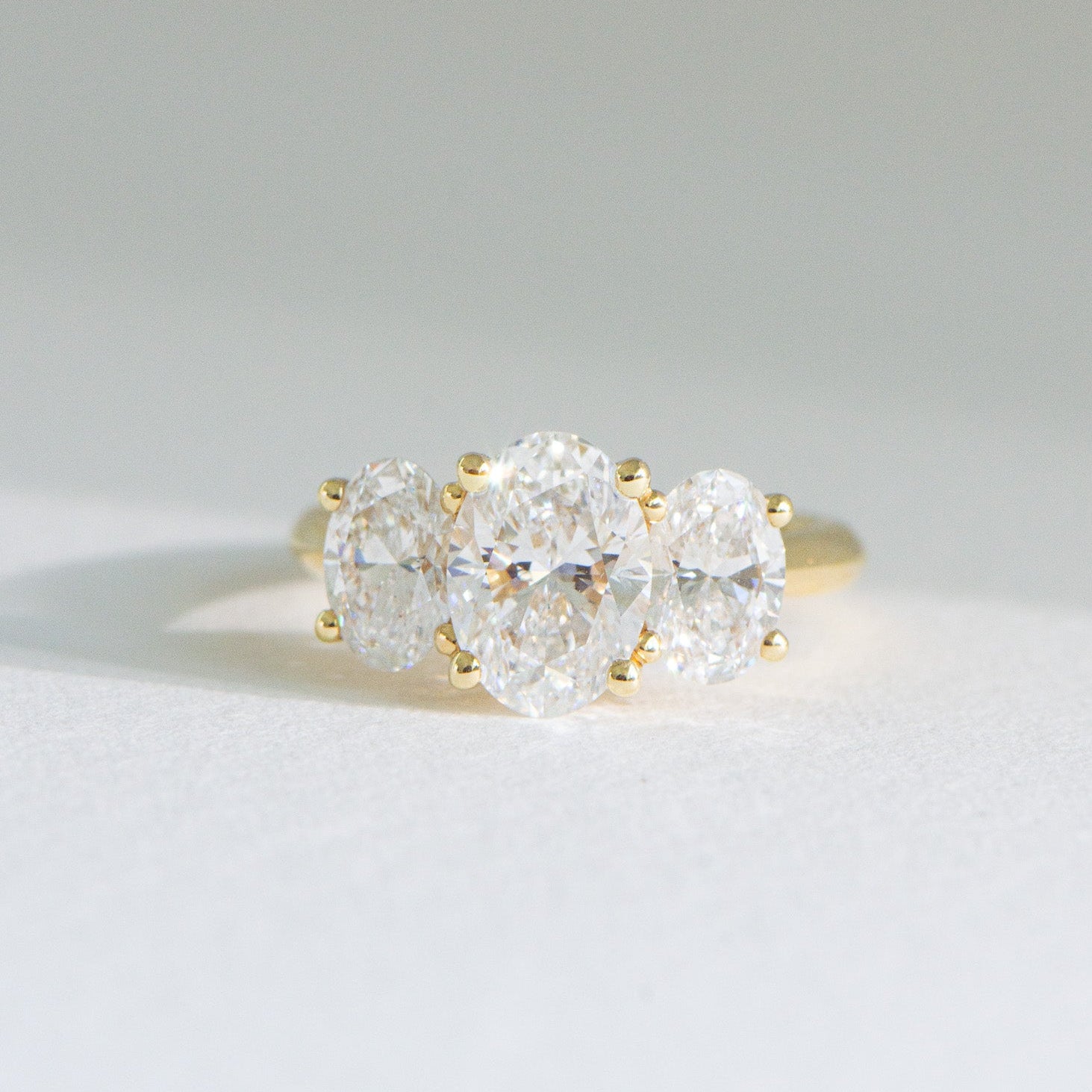 Mia 3.59ct lab grown diamond three stone engagement ring in 18k gold, Matthews Jewellers Newcastle