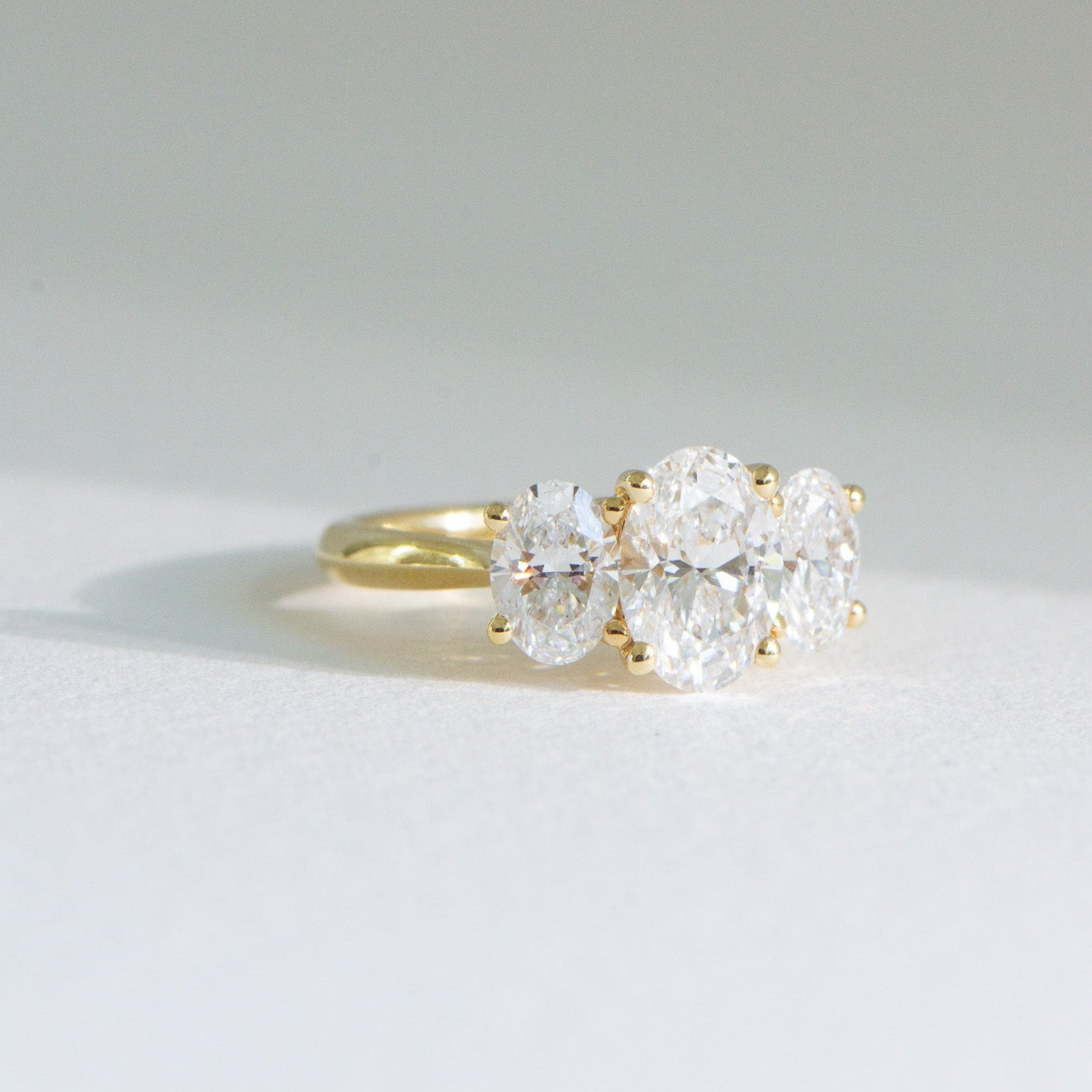 Mia 3.59ct lab grown diamond three stone engagement ring in 18k gold, Matthews Jewellers Newcastle