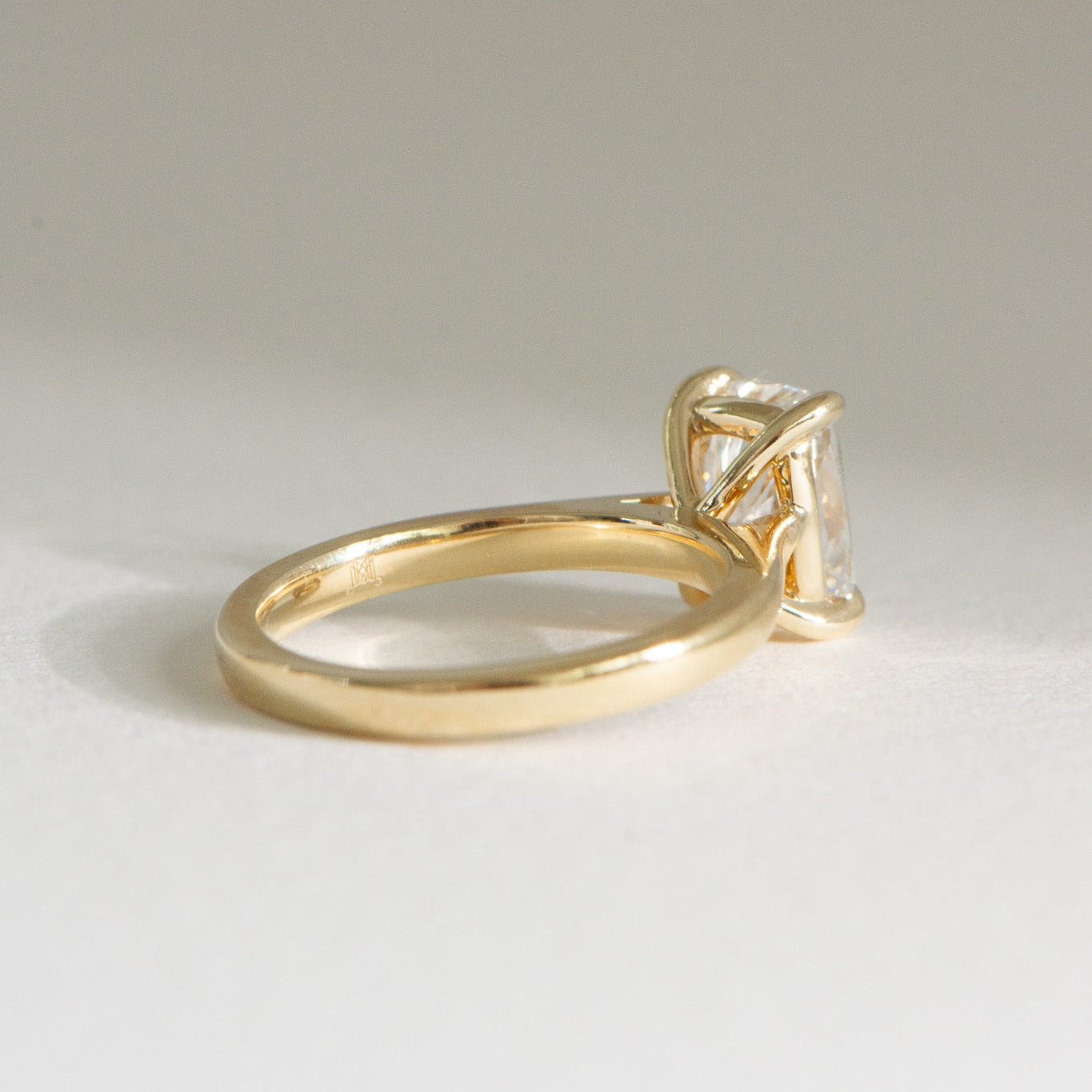 Handcrafted lab grown diamond elongated cushion ring by Matthews Jewellers, Elora 2ct, est. 1957