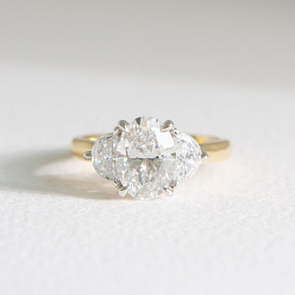 Lina | 2.5ct Oval Cut and Half Moon Diamond Trilogy Engagement Ring
