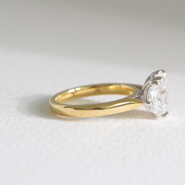 Lina | 2.5ct Oval Cut and Half Moon Diamond Trilogy Engagement Ring