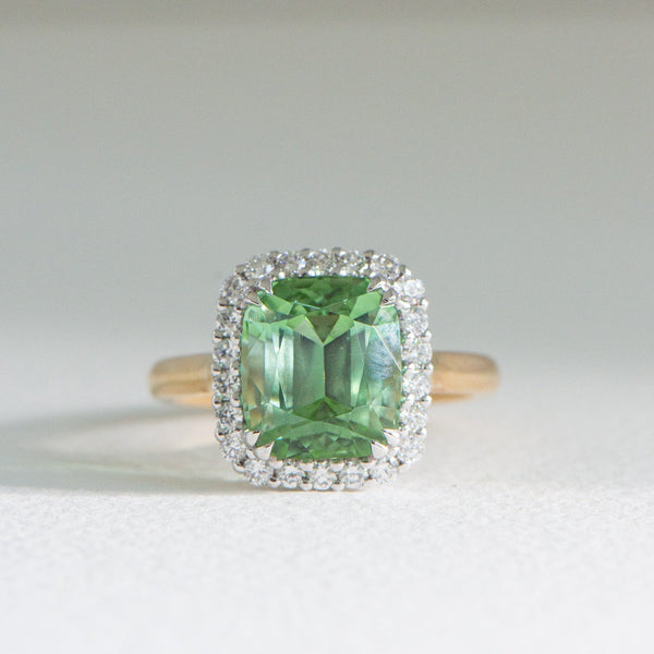 Green Tourmaline and Diamond Ring