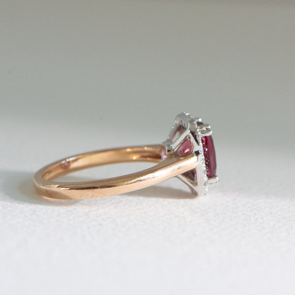 Natural Red Spinel and Diamond Ring