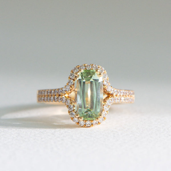 Mint Green Tourmaline and Diamond Ring