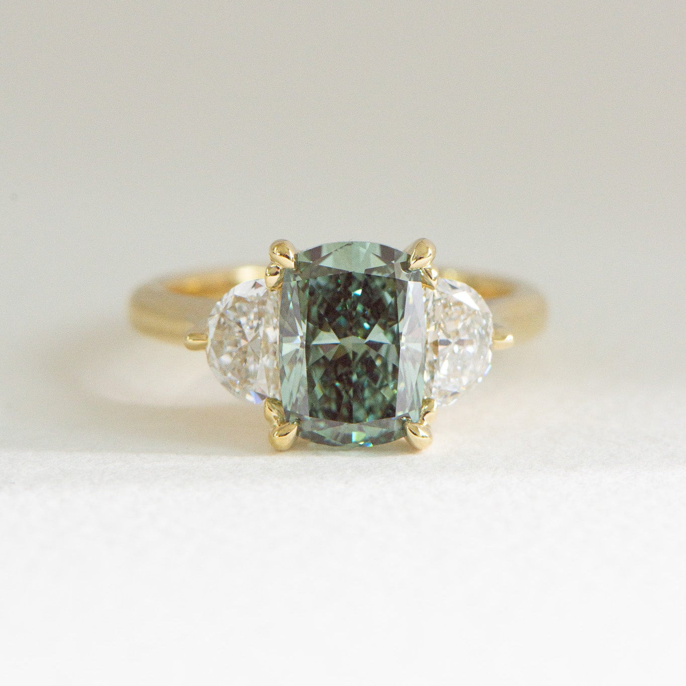 Luna | 3.4ct Green Cushion Cut Lab Diamond Engagement Ring