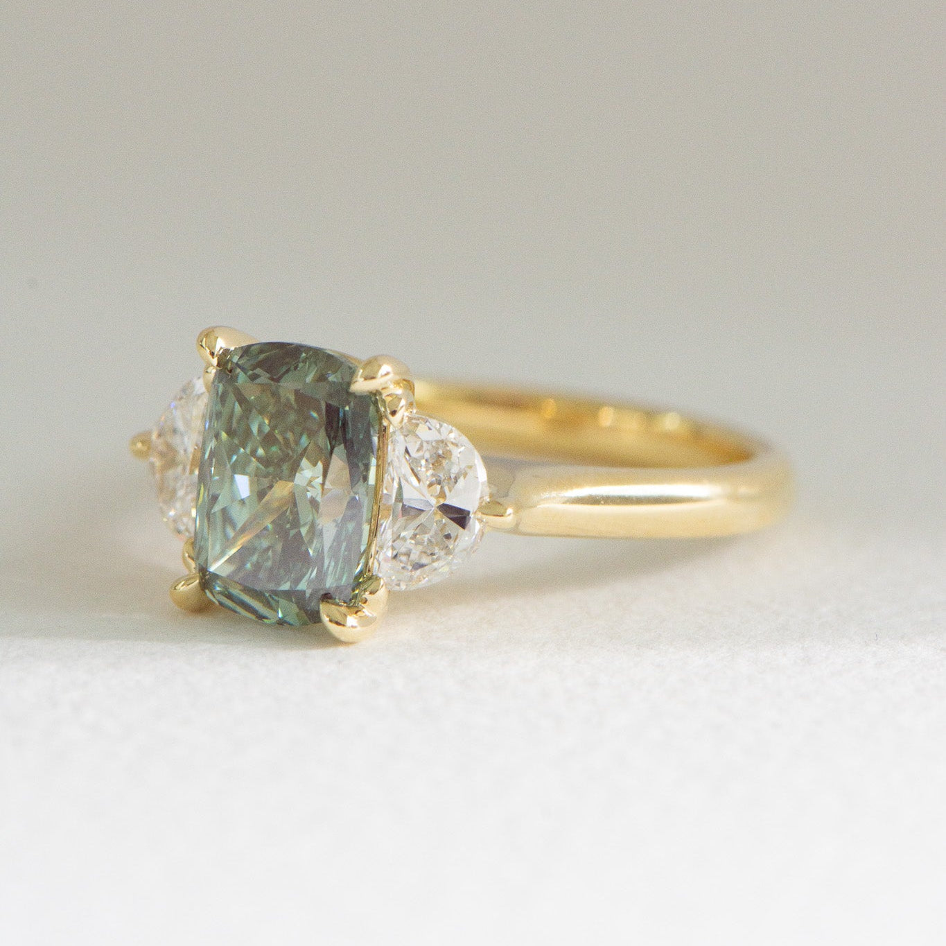 Luna | 3.4ct Green Cushion Cut Lab Diamond Engagement Ring