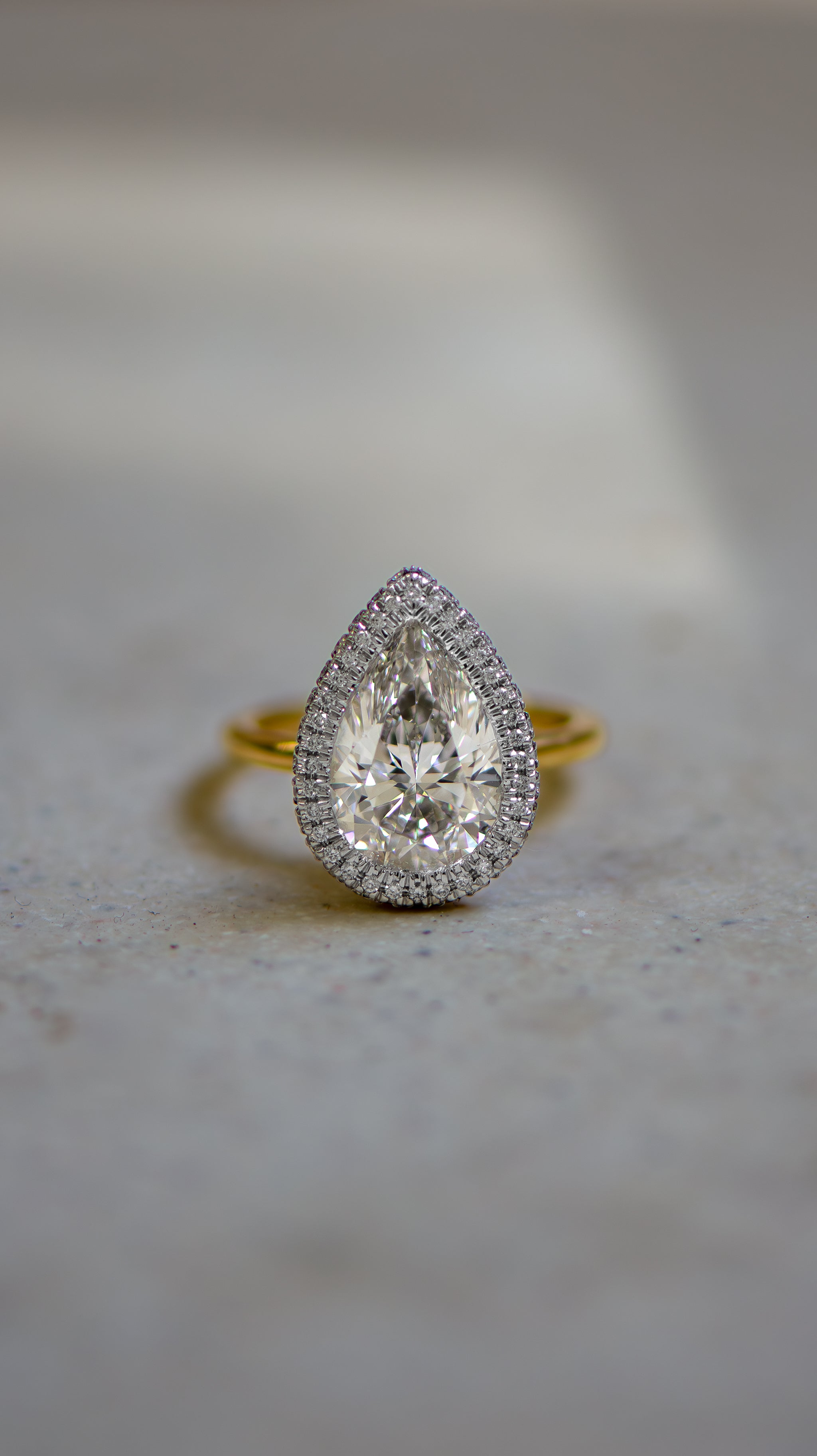 4.04ct Created Nora Halo R2W | Pear Cut Solitaire Diamond Engagement Ring