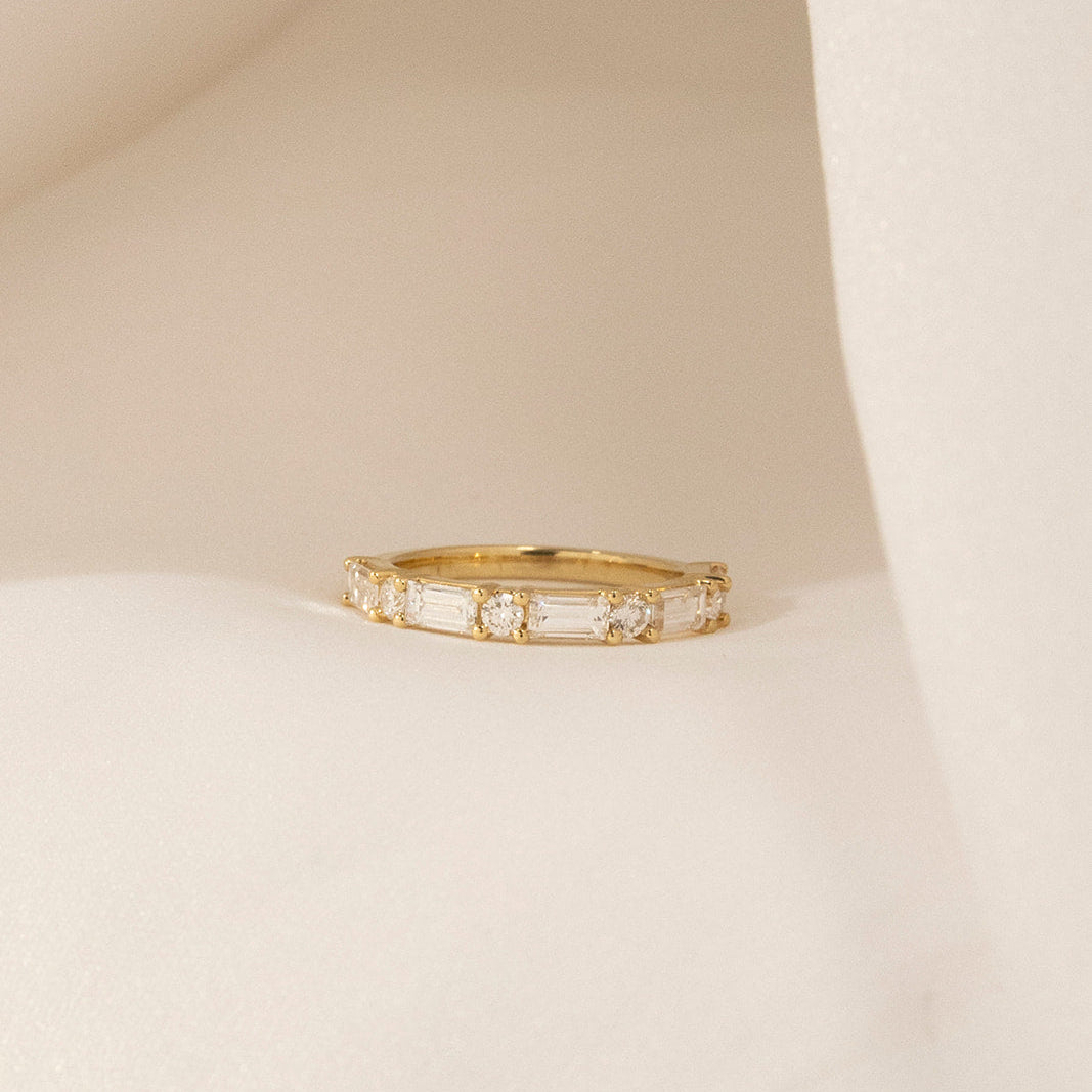 Esme baguette diamond wedding ring in 18k gold, Matthews Jewellers Newcastle