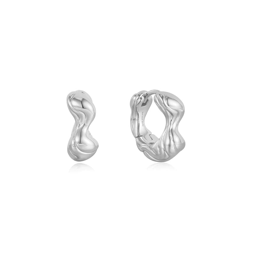 Silver Twisted Wave Thick Hoop Earrings