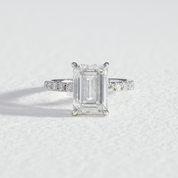 Pavé Edith | Emerald Cut Diamond Engagement Ring with Diamond Band