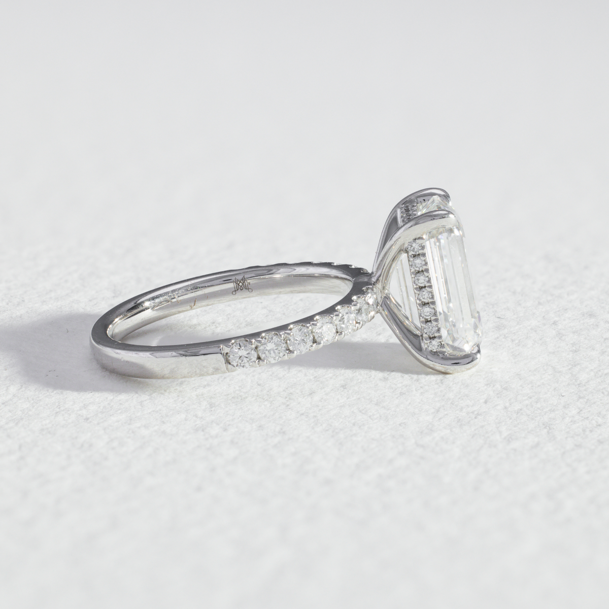 Pavé Edith | Emerald Cut Diamond Engagement Ring with Diamond Band