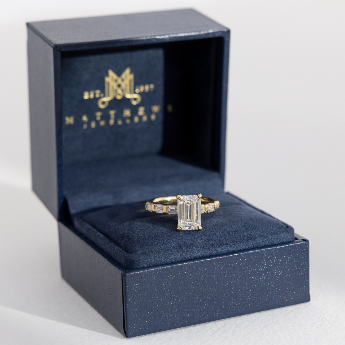 Elara | Emerald Diamond Engagement Ring with Emerald Diamond Band