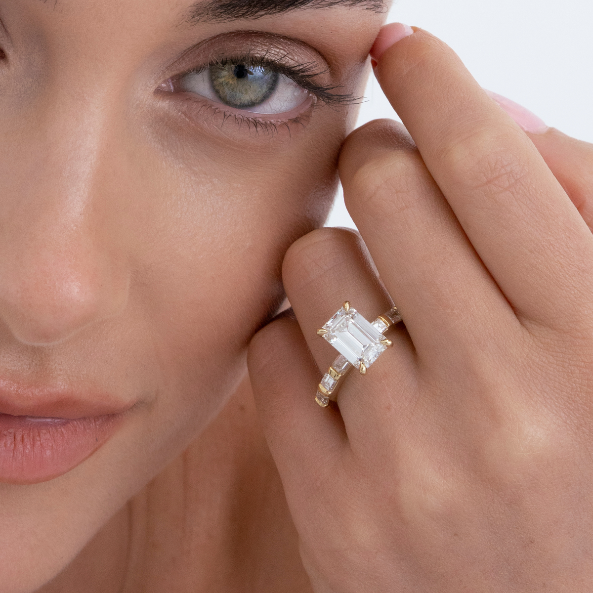 Elara | Emerald Diamond Engagement Ring with Emerald Diamond Band