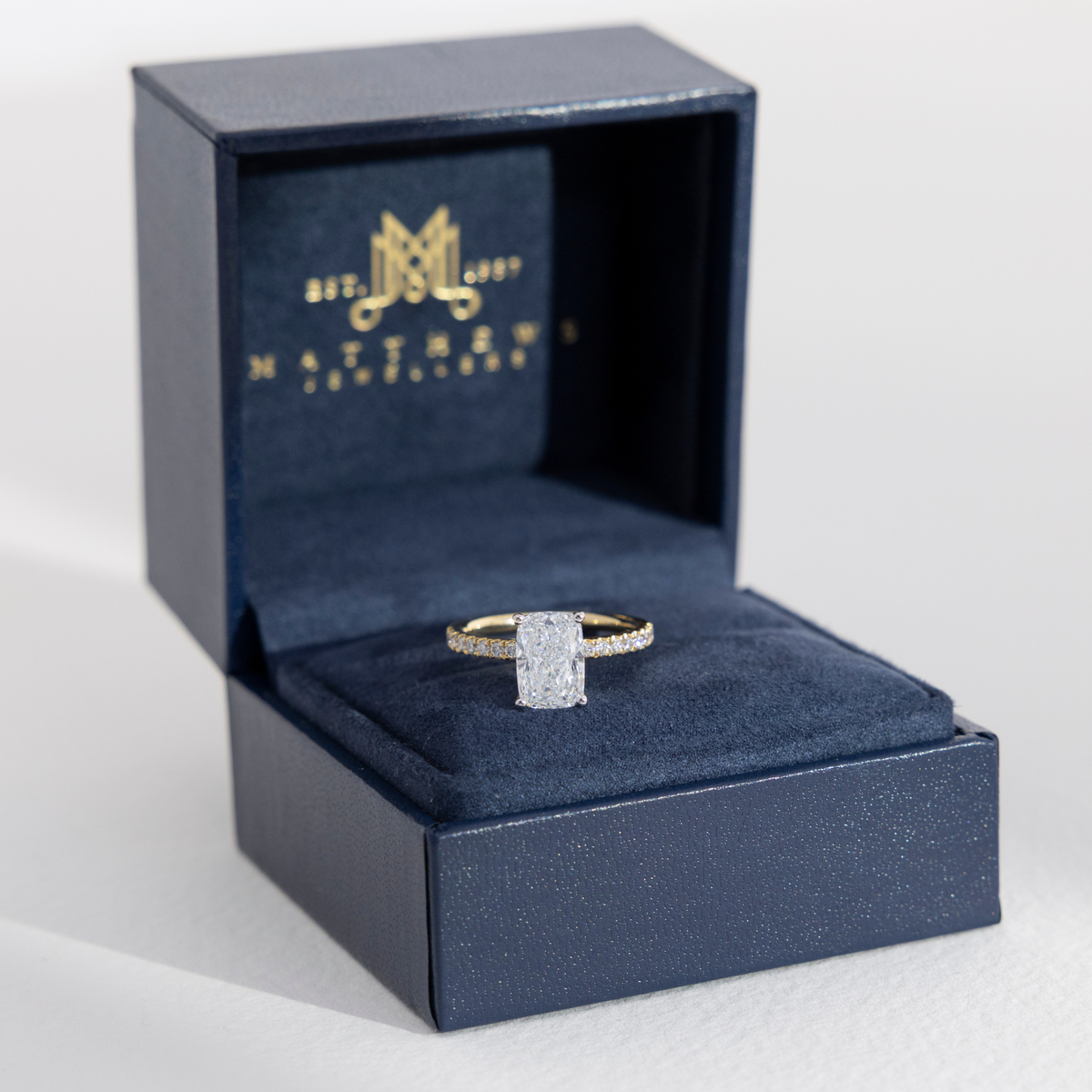 Pavé Elora | Elongated Cushion Diamond Solitaire Engagement Ring