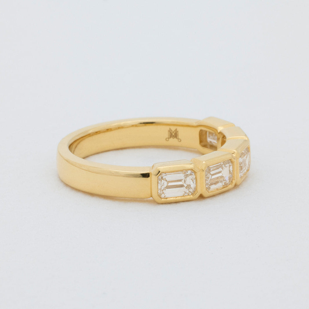 Emra bezel east west emerald cut lab-grown diamond wedding band by Matthews Jewellers Newcastle