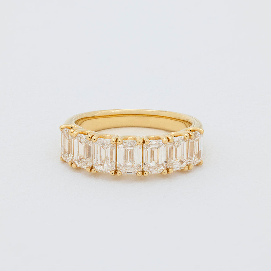 Estelle emerald cut diamond wedding ring in 18K gold, set with 7 lab-grown diamonds by Matthews Jewellers Newcastle