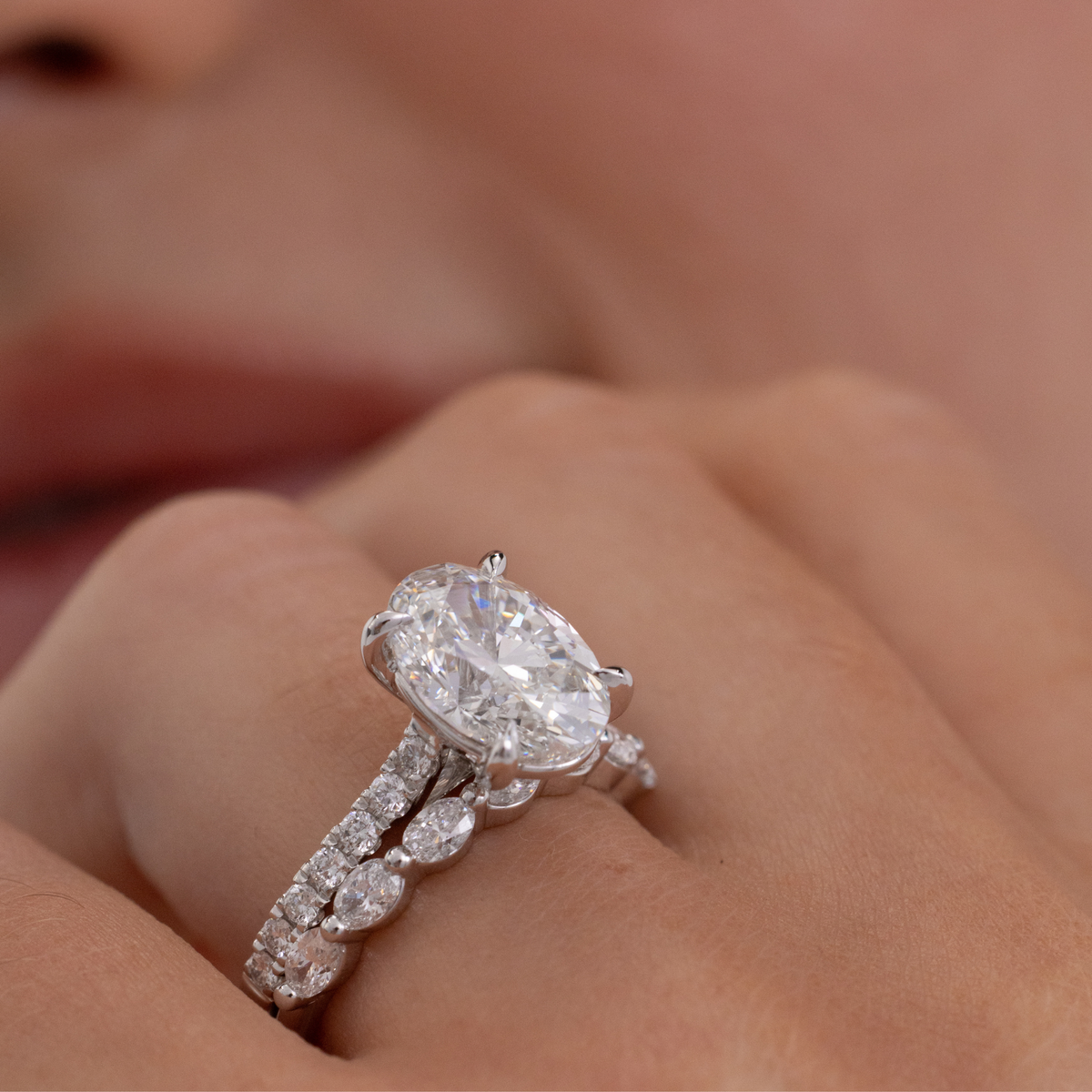 Pavé Helena | Oval Diamond Engagement Ring with Diamond Band