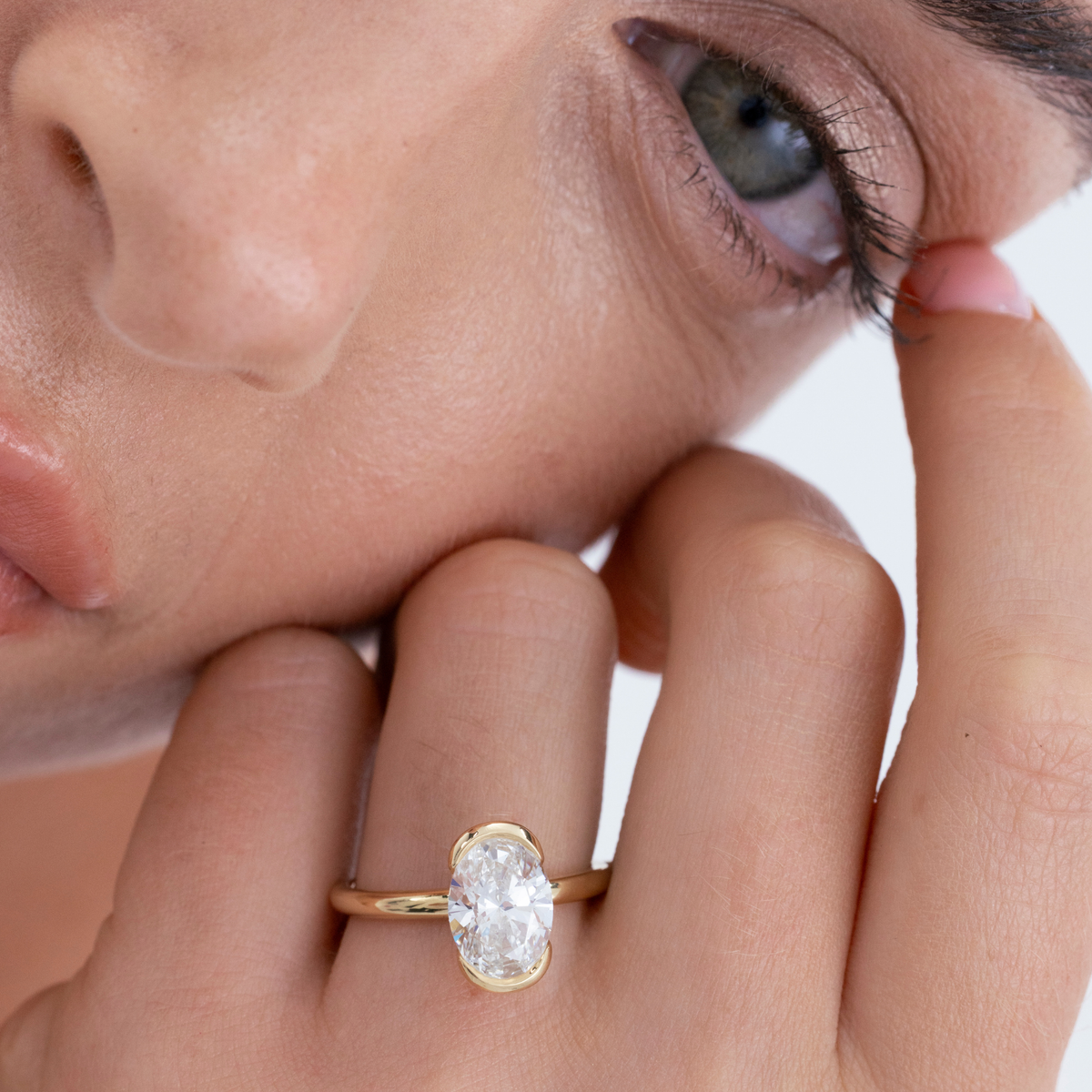 Half Bezel Helena | Oval Half Bezel Diamond Engagement Ring