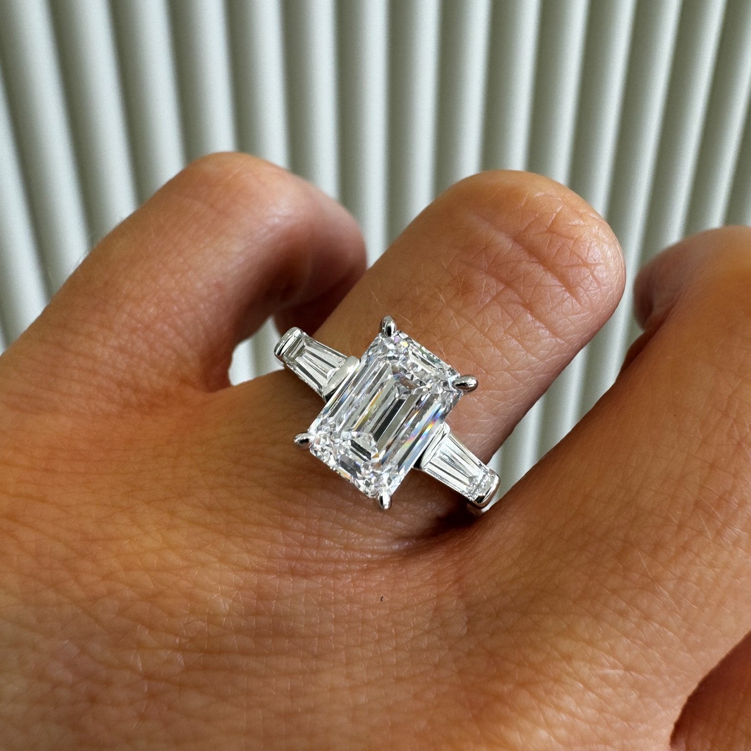 Carat Emerald Cut Diamond Ring On Finger Carat Carat Emerald Cut