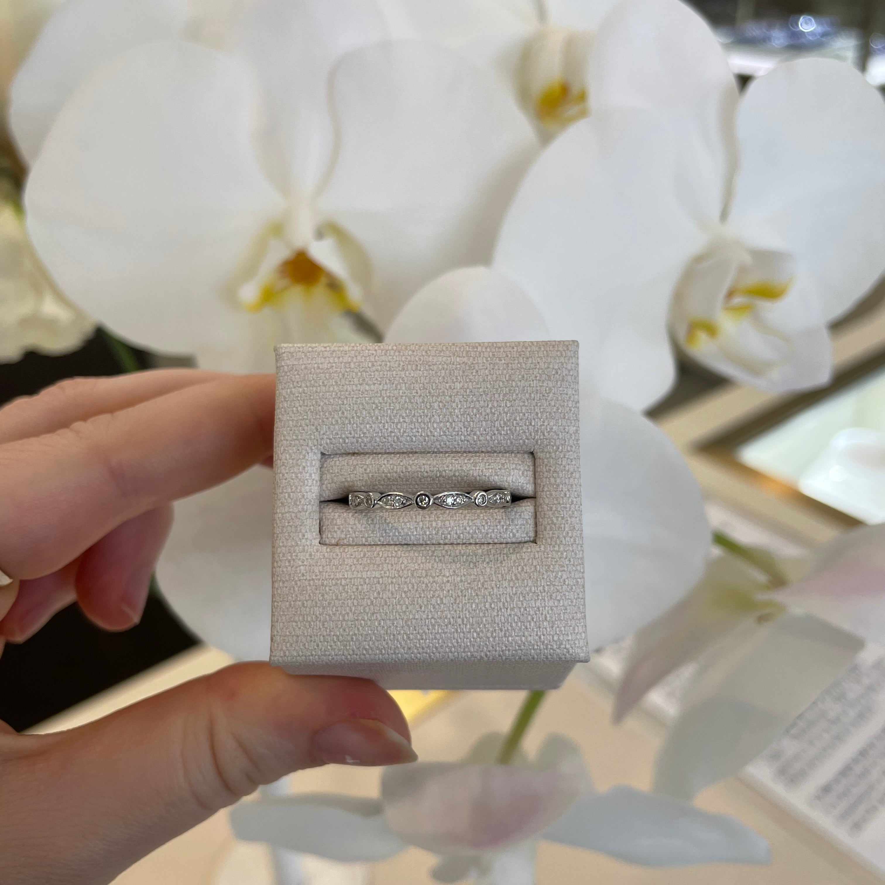 Small Vintage Style Diamond Band White Gold