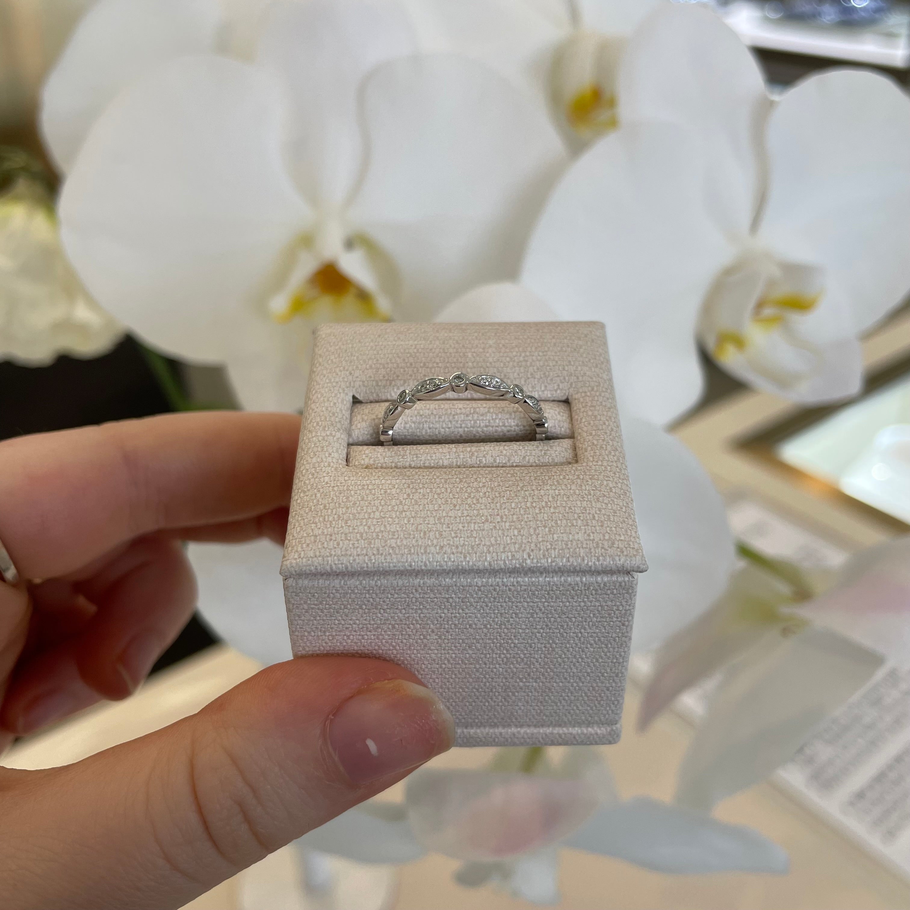 Small Vintage Style Diamond Band White Gold