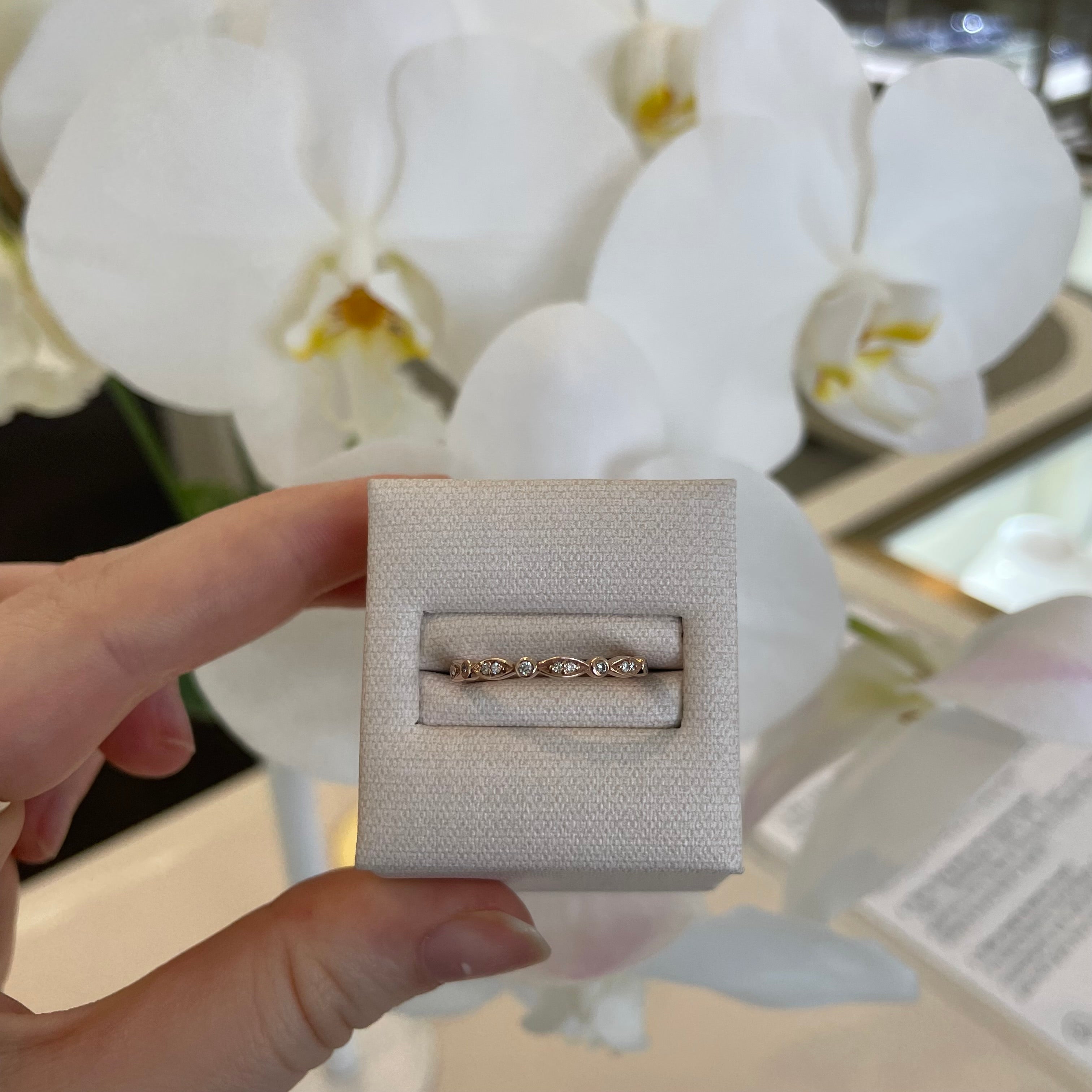 Small Vintage Style Diamond Band Rose Gold