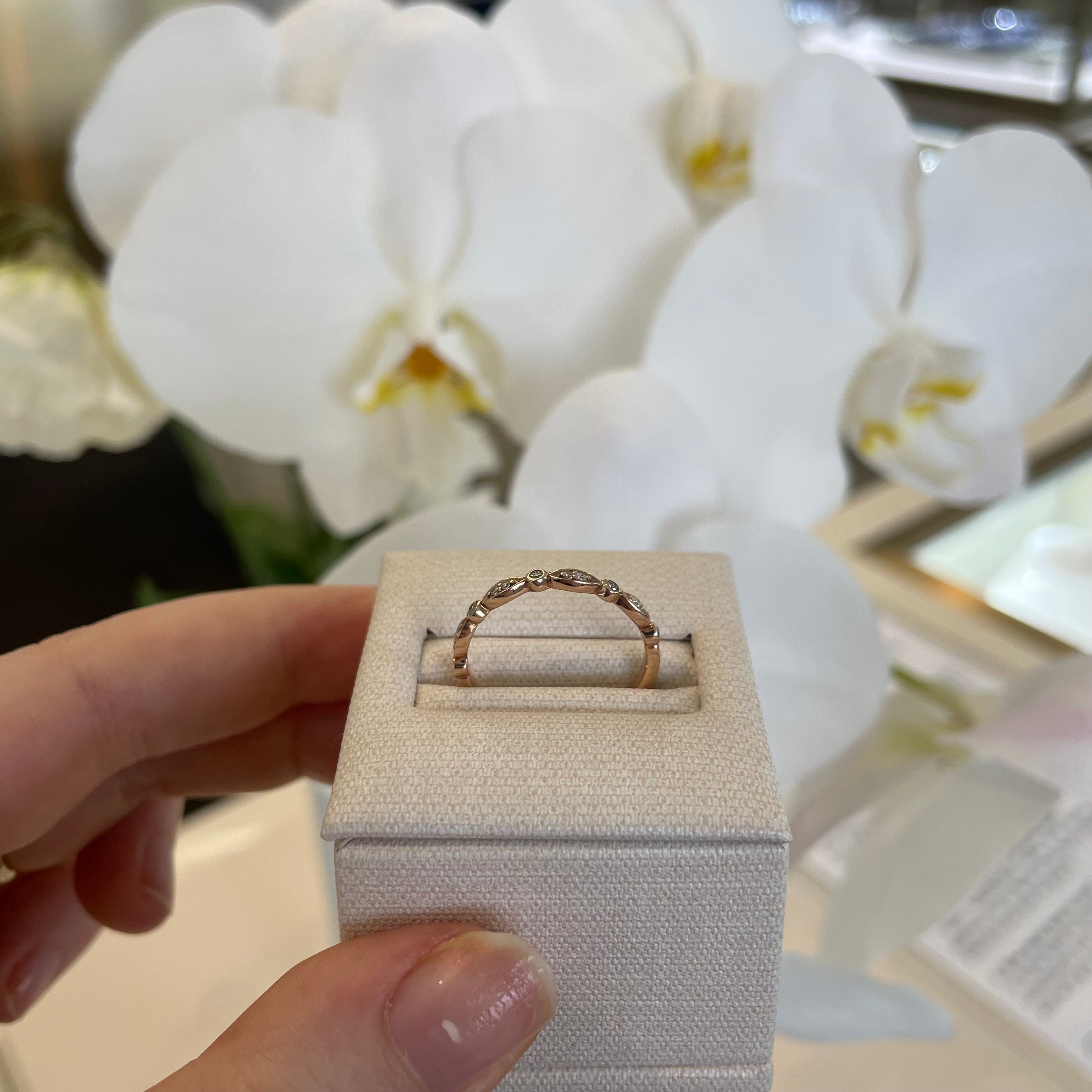 Small Vintage Style Diamond Band Rose Gold