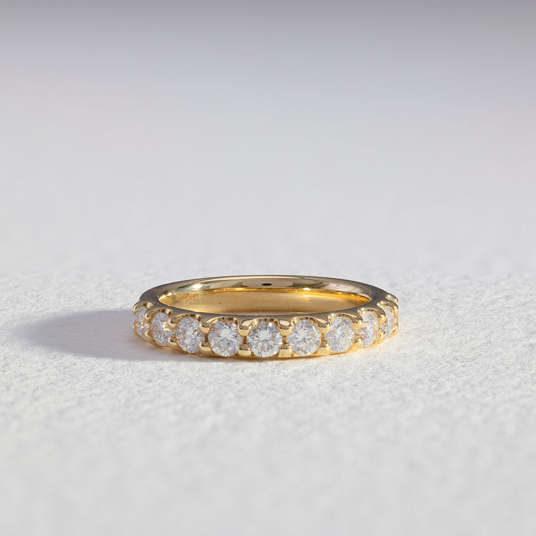 Keely round brilliant lab diamond wedding band in 18K gold featuring 10 lab-created diamonds