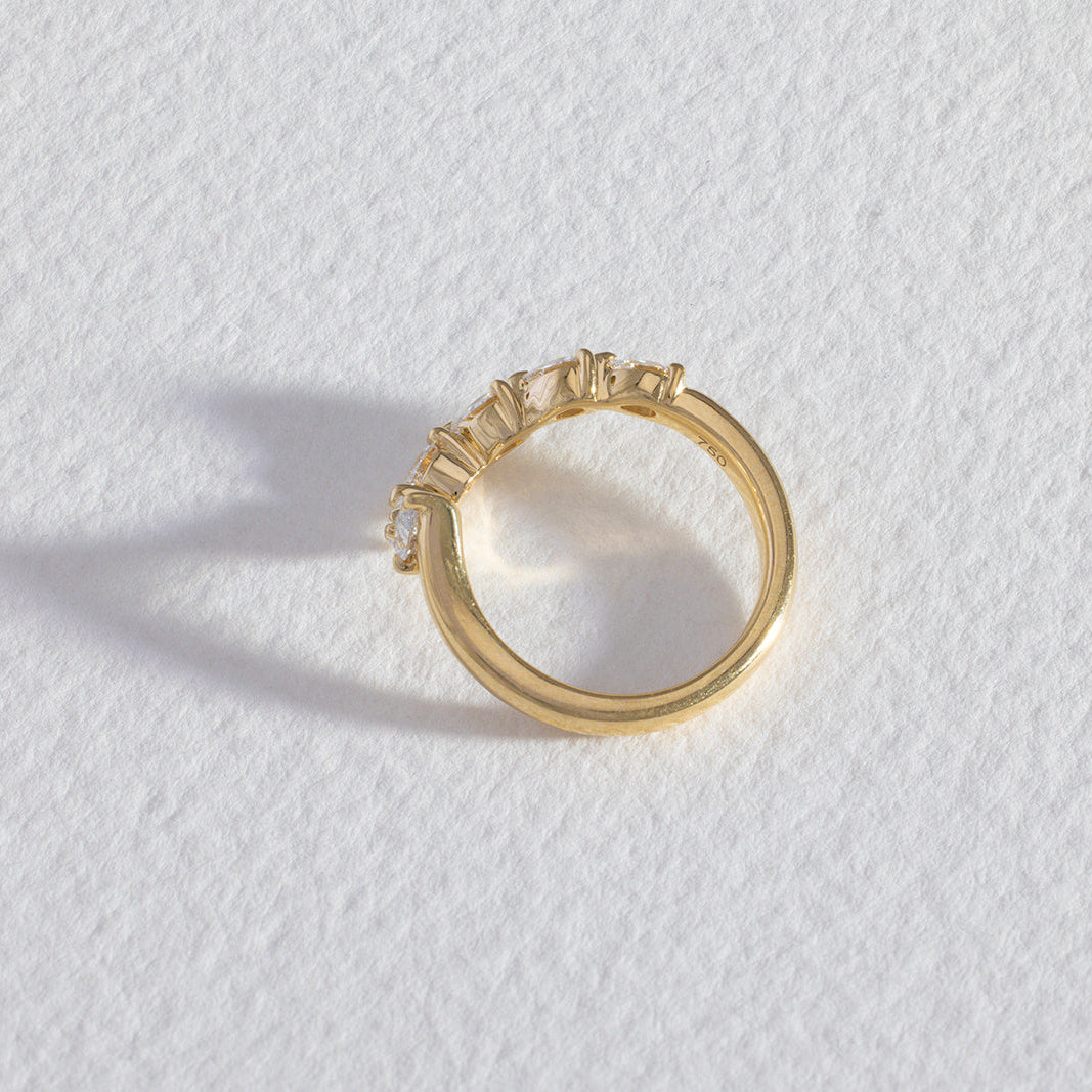Oriana curved 6 lab diamond wedding band in 18k yellow gold