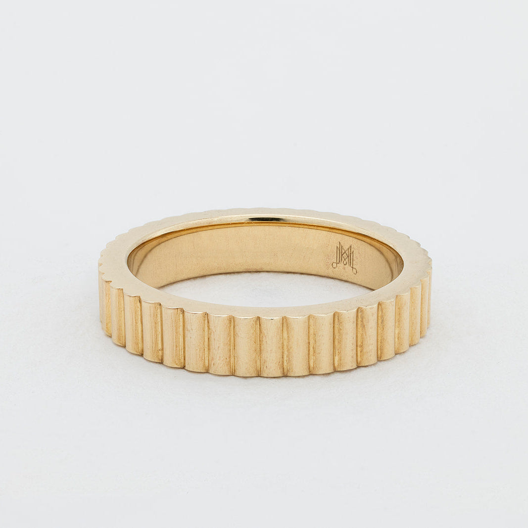 Lumi fluted cigar wedding band in 18K gold with lab-grown diamonds from Matthews Jewellers Newcastle