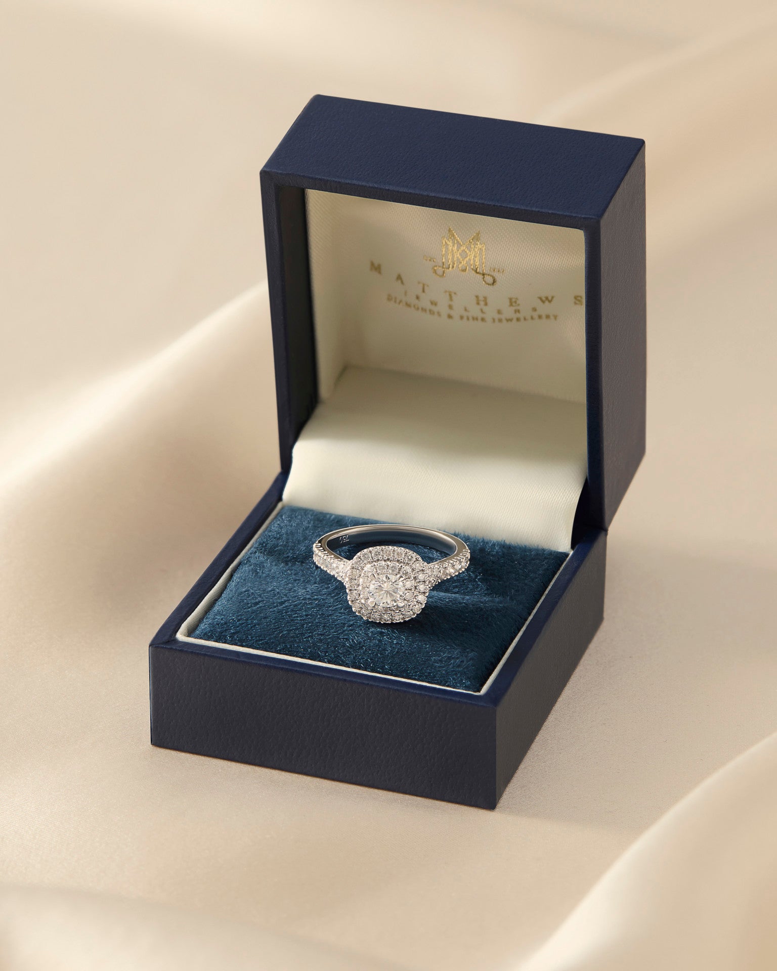 Aurora | Cushion Shaped Double Halo Diamond Engagement Ring with Shoulder Stones