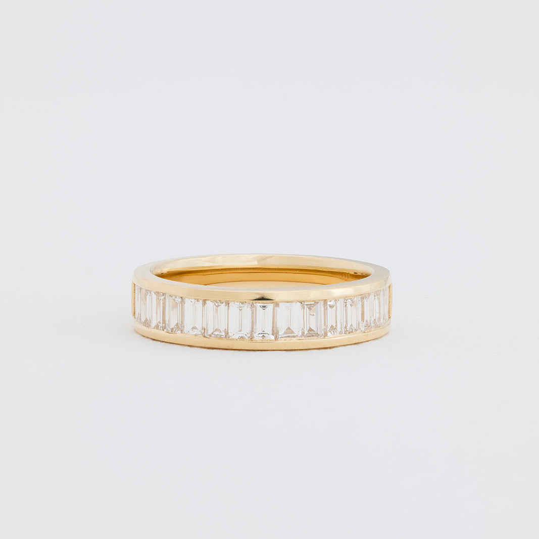 Elegant Mabel baguette diamond wedding band in 18K gold with 17 lab-grown diamonds, handcrafted by Matthews Jewellers Newcastle
