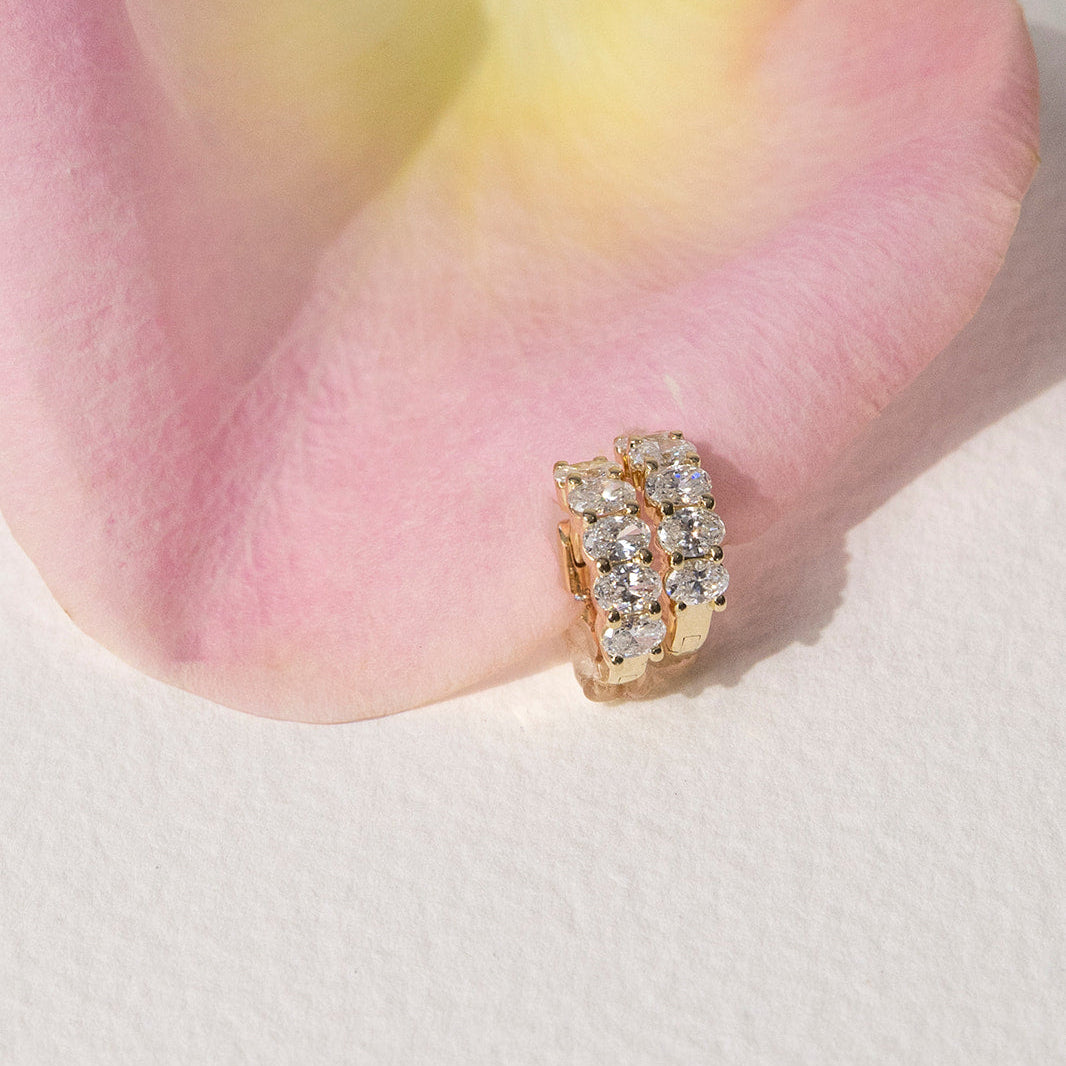 Oval Diamond Huggie Hoops