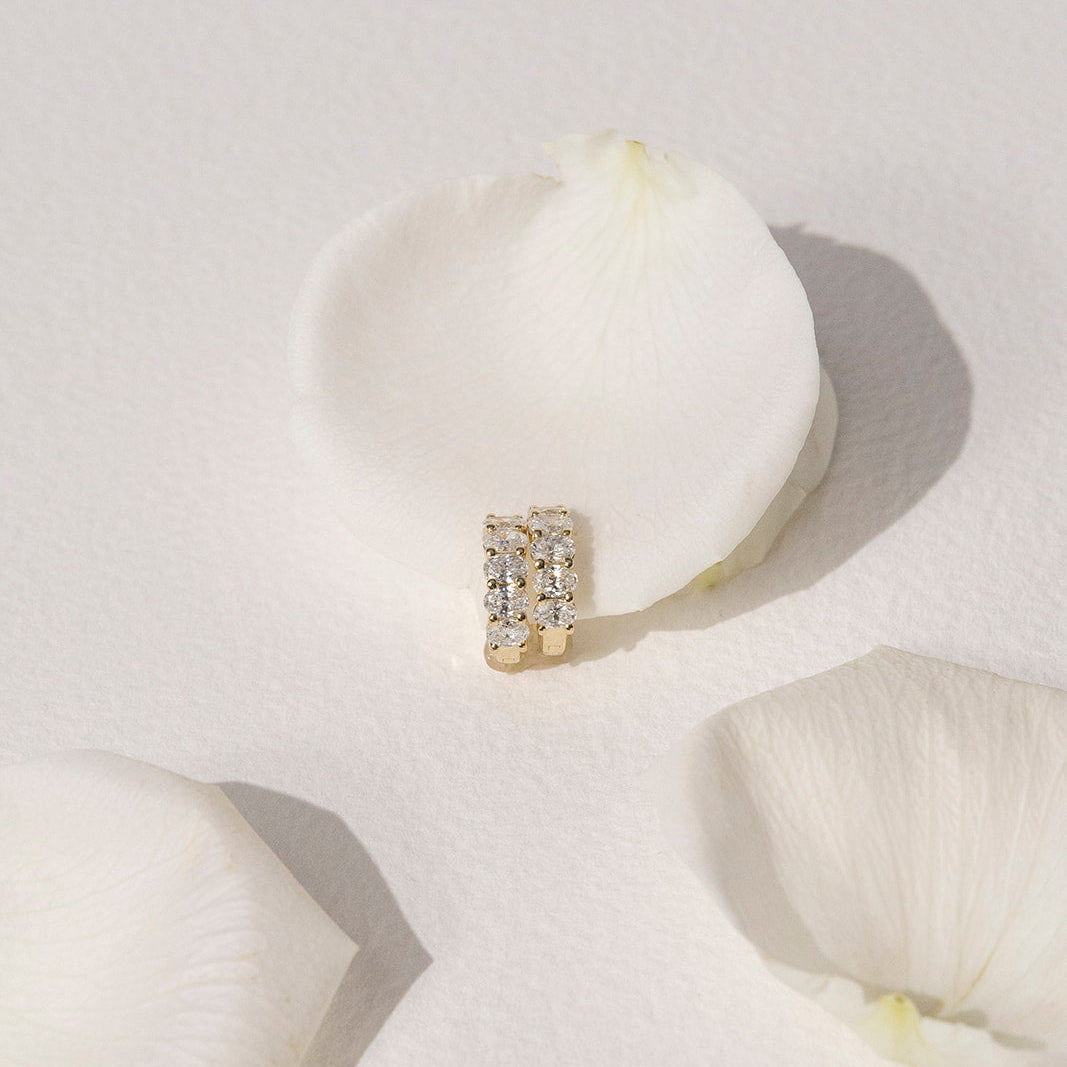 Oval Diamond Huggie Hoops