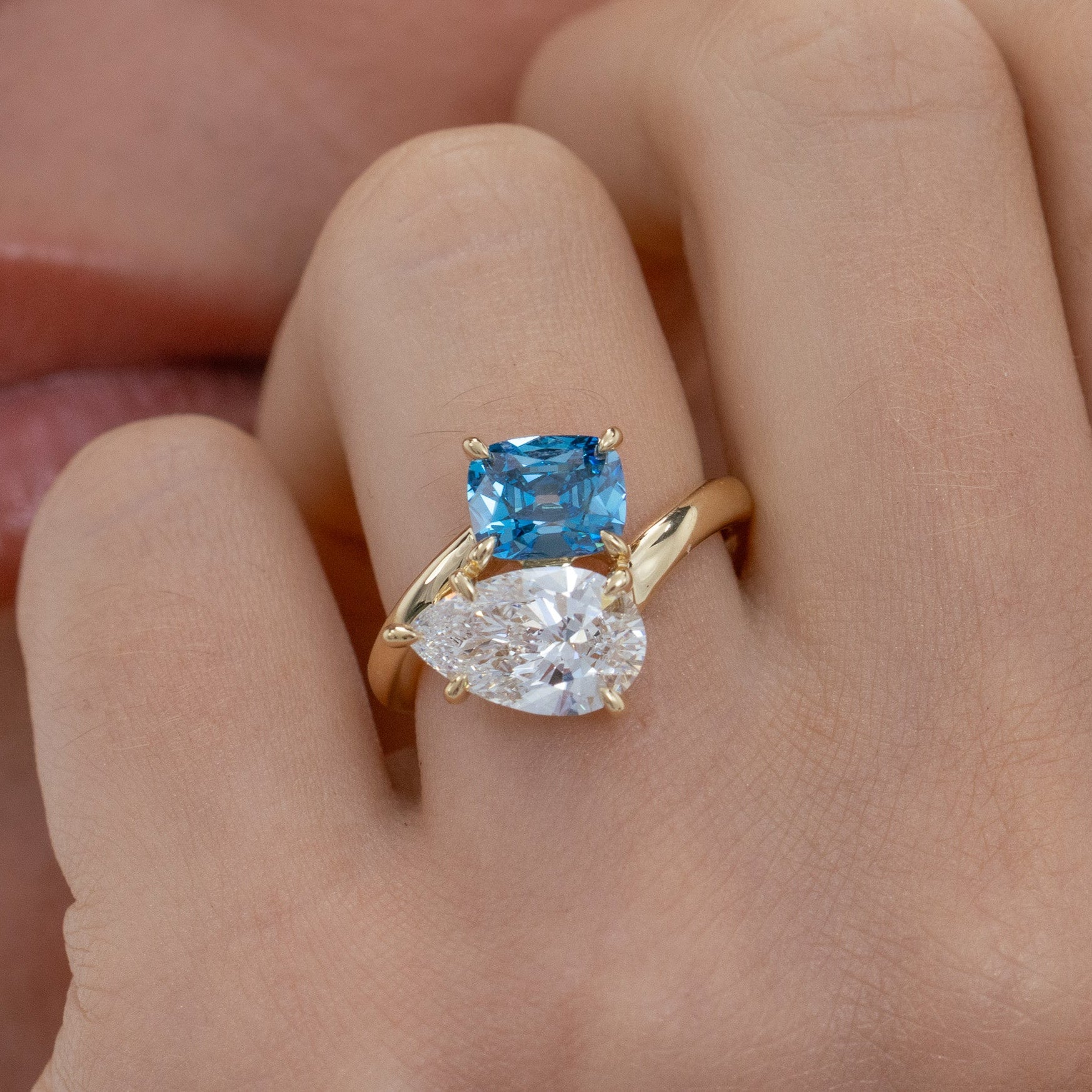 Camile | 3.34ct Toi et Moi Pear and Cushion Engagement Ring