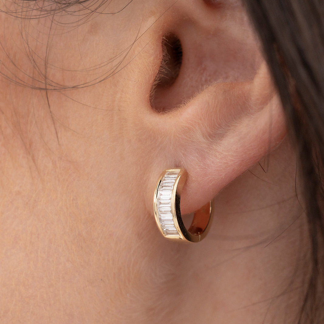 Channel Set Baguette Hoop Earrings